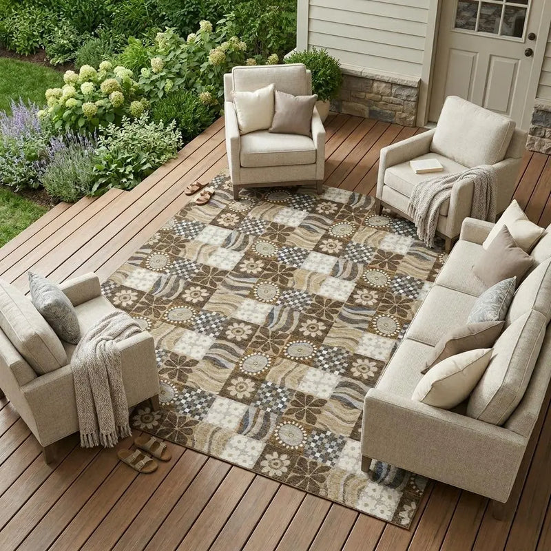 8' X 10' Chocolate And Brown Floral Washable Indoor Outdoor Area Rug Homeroots Outdoor