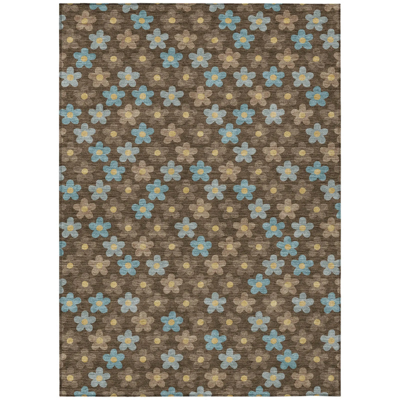 8' X 10' Chocolate And Brown Floral Washable Indoor Outdoor Area Rug Homeroots Outdoor