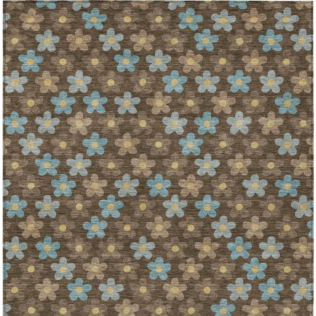 8' X 10' Chocolate And Brown Floral Washable Indoor Outdoor Area Rug Homeroots Outdoor