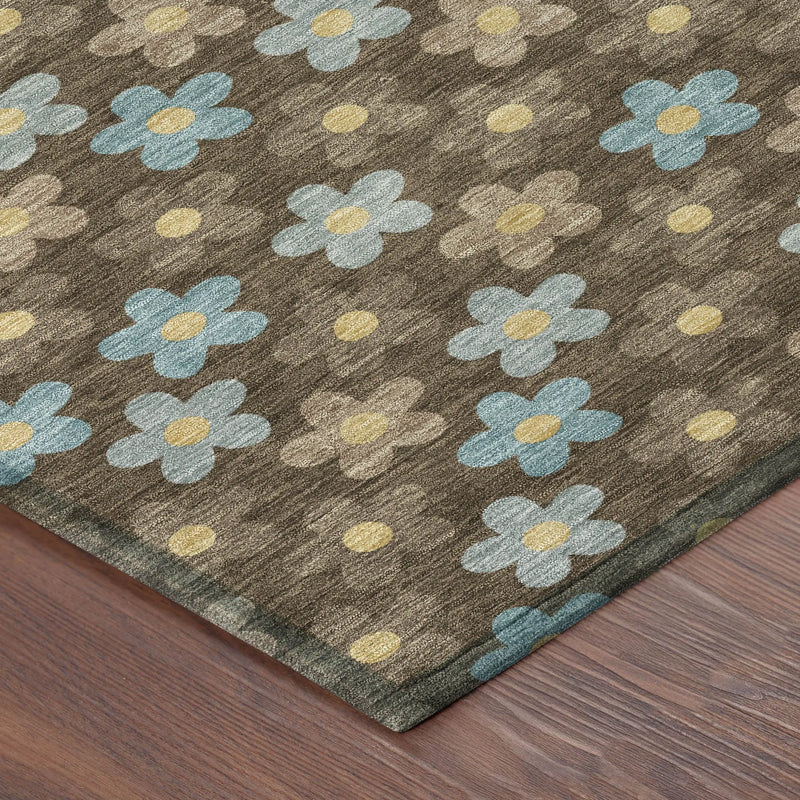 8' X 10' Chocolate And Brown Floral Washable Indoor Outdoor Area Rug Homeroots Outdoor