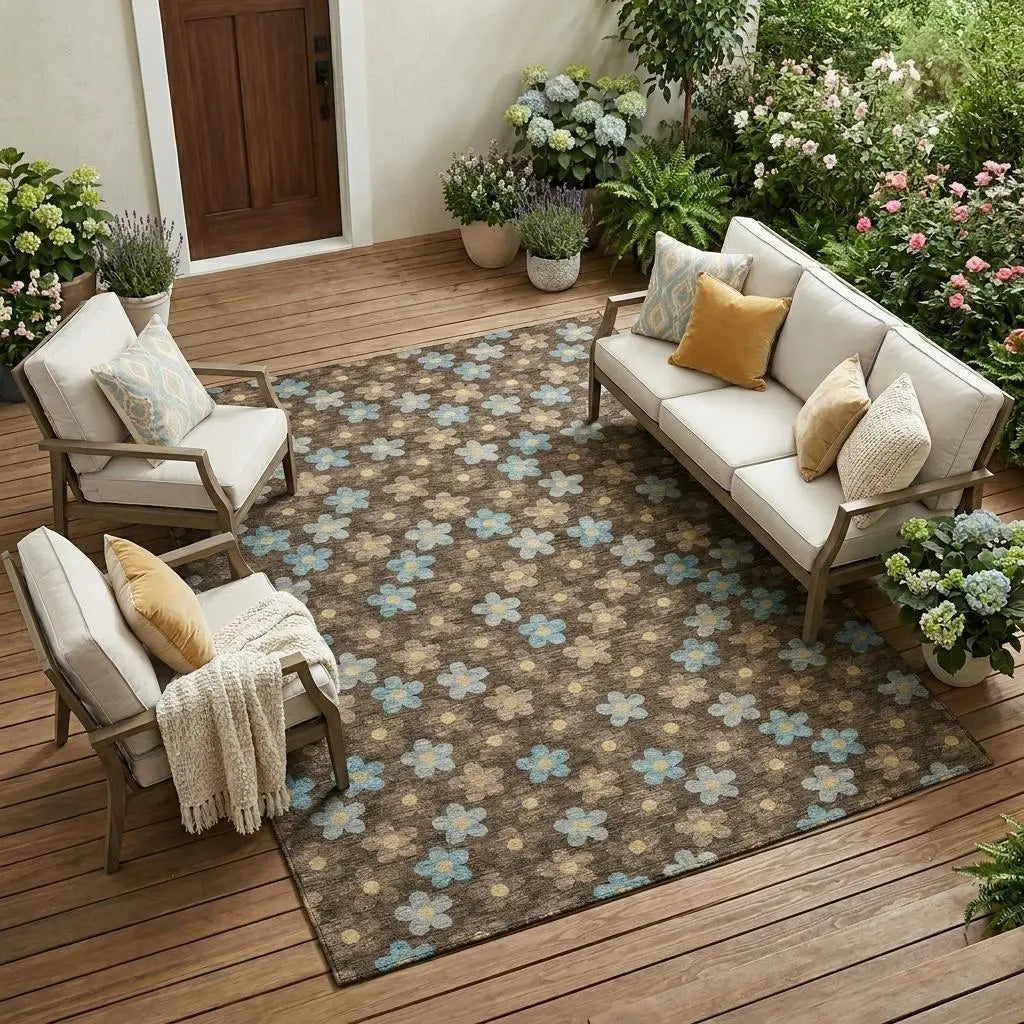 8' X 10' Chocolate And Brown Floral Washable Indoor Outdoor Area Rug Homeroots Outdoor