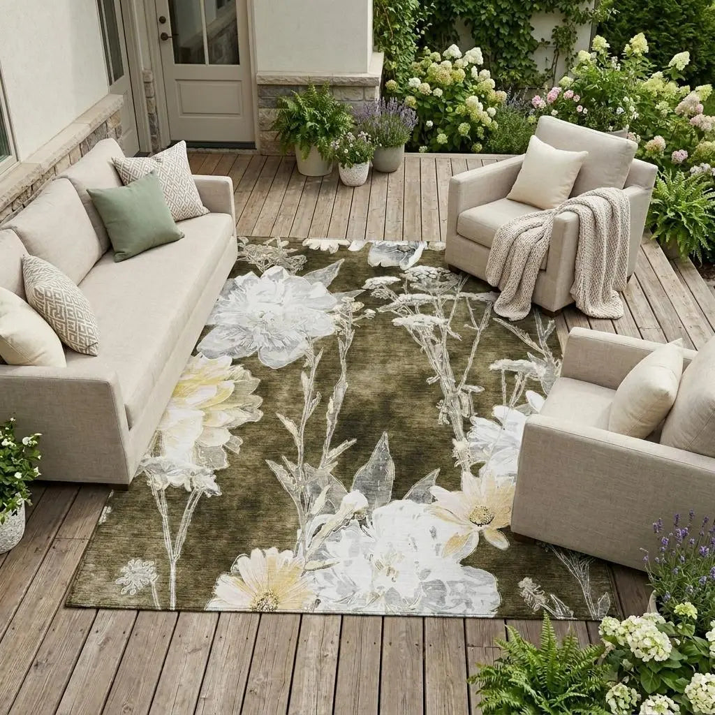 8' X 10' Chocolate And Brown Floral Washable Indoor Outdoor Area Rug Homeroots Outdoor