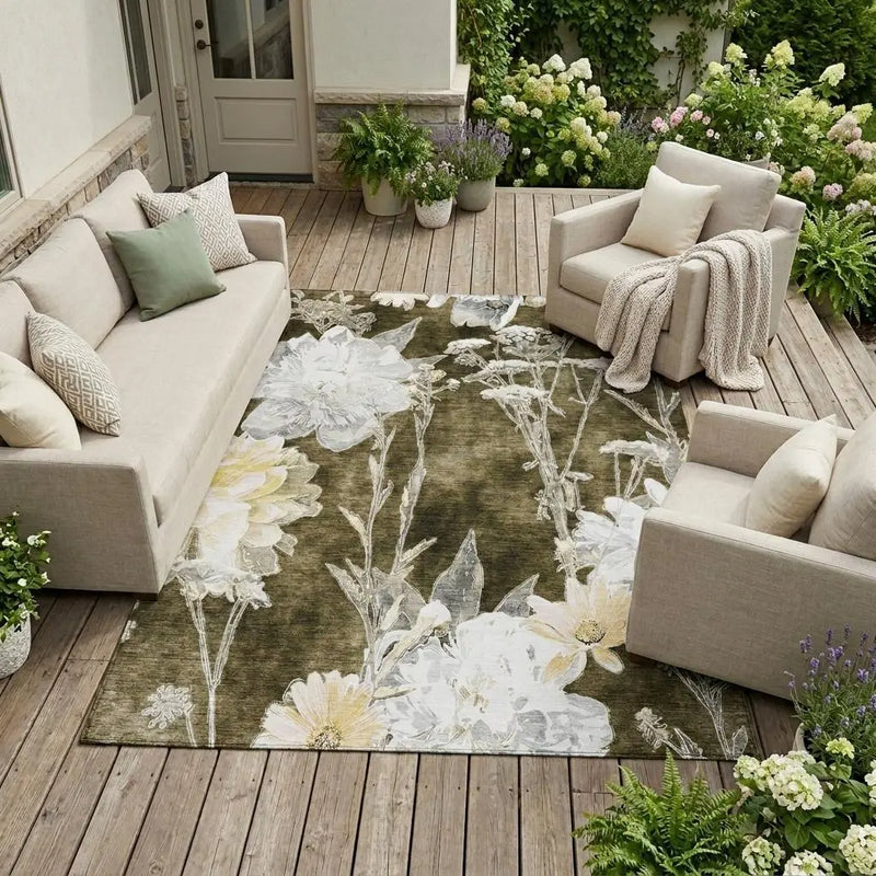 8' X 10' Chocolate And Brown Floral Washable Indoor Outdoor Area Rug Homeroots Outdoor