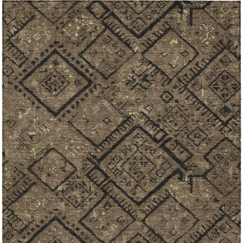 8' X 10' Chocolate And Brown Geometric Washable Indoor Outdoor Area Rug Homeroots Outdoor