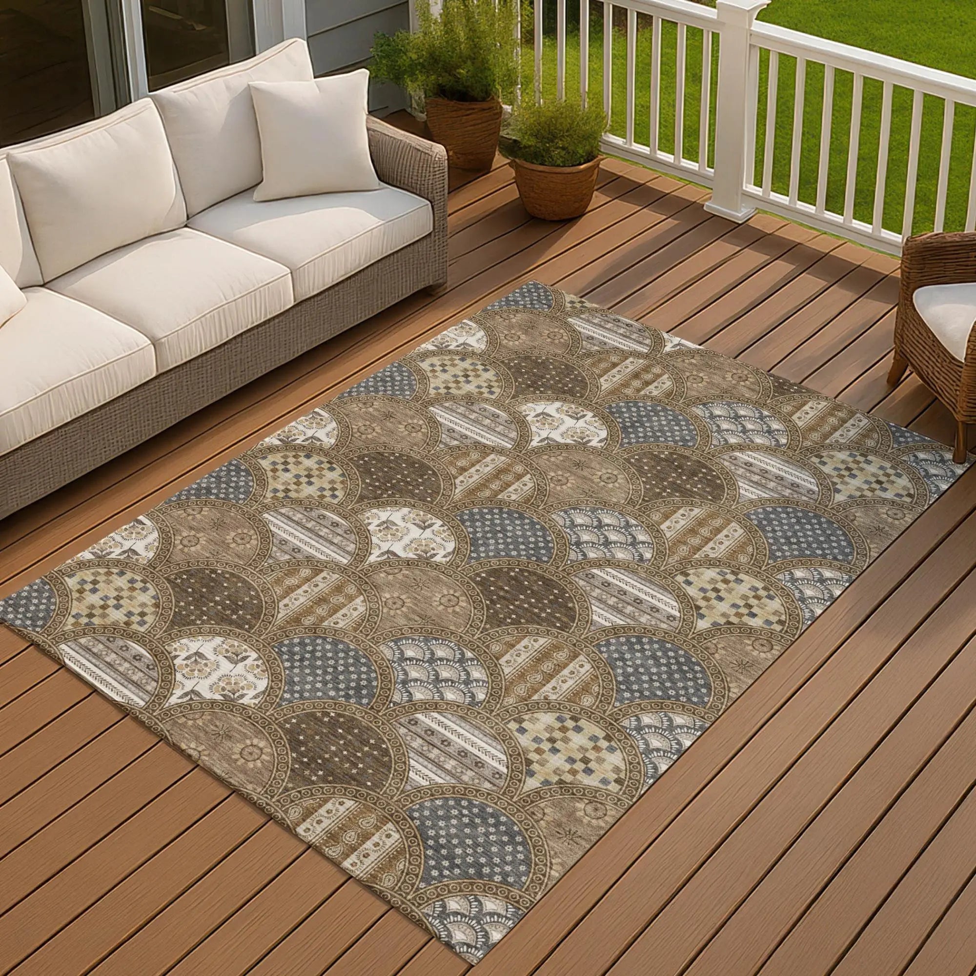 8' X 10' Chocolate And Brown Geometric Washable Indoor Outdoor Area Rug Homeroots Outdoor