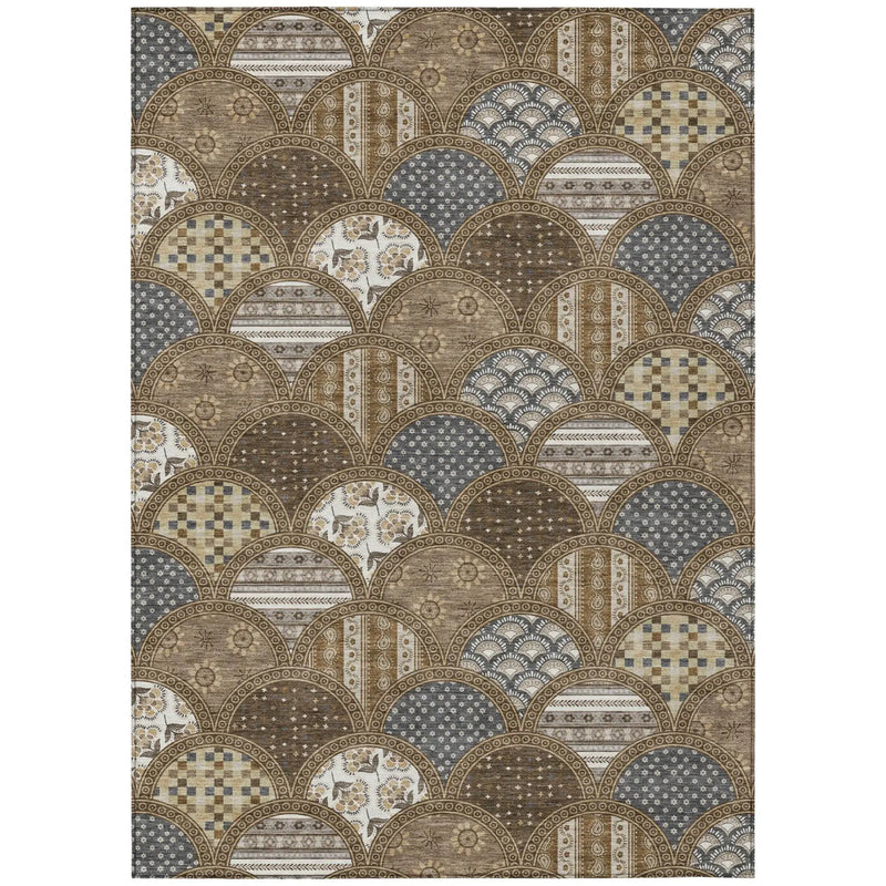 8' X 10' Chocolate And Brown Geometric Washable Indoor Outdoor Area Rug Homeroots Outdoor