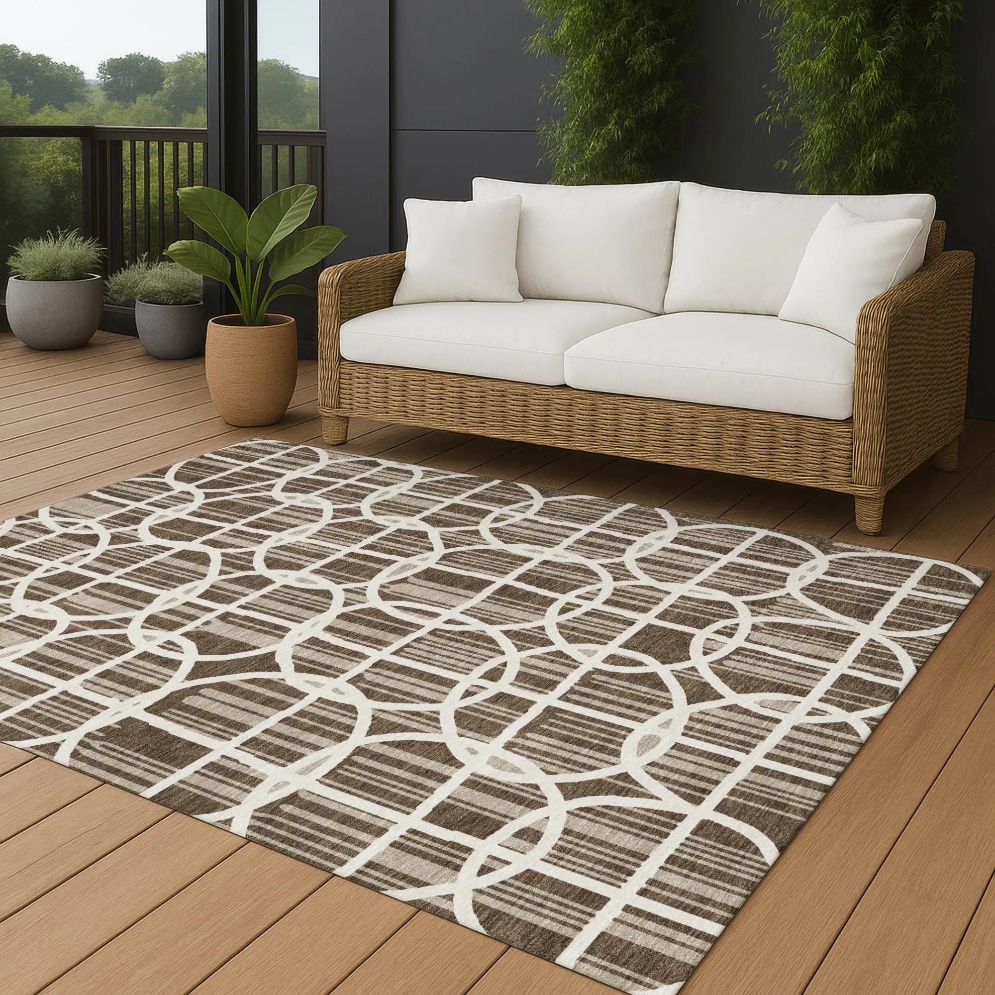 8' X 10' Chocolate And Brown Geometric Washable Indoor Outdoor Area Rug Homeroots Outdoor