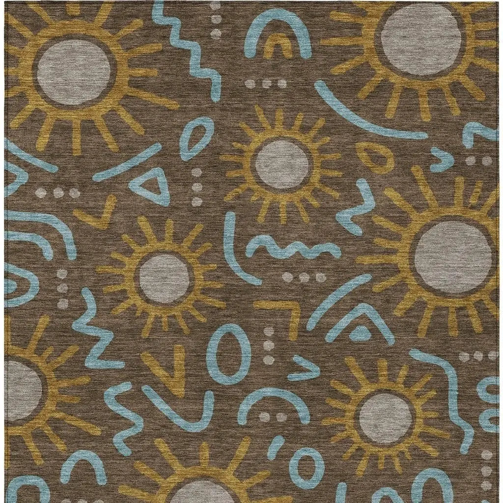 8' X 10' Chocolate And Brown Geometric Washable Indoor Outdoor Area Rug Homeroots Outdoor