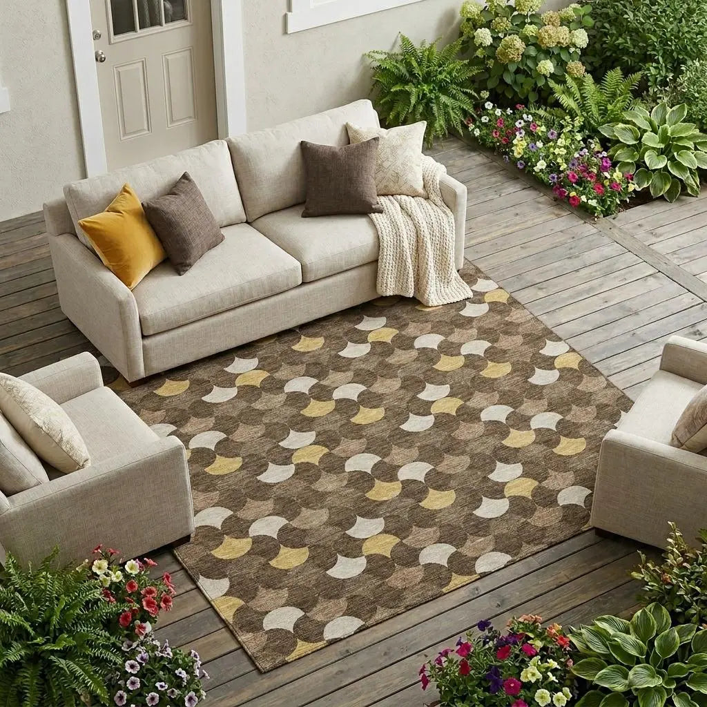 8' X 10' Chocolate And Brown Geometric Washable Indoor Outdoor Area Rug Homeroots Outdoor