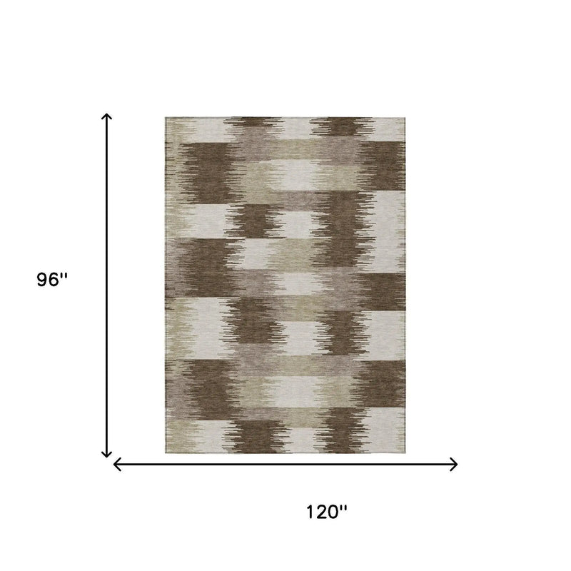 8' X 10' Chocolate And Brown Geometric Washable Indoor Outdoor Area Rug Homeroots Outdoor