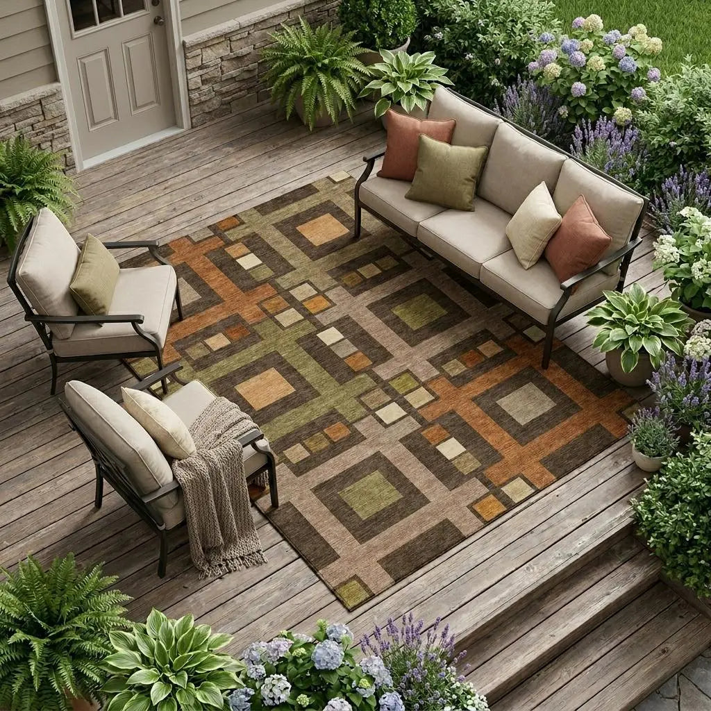 8' X 10' Chocolate And Brown Geometric Washable Indoor Outdoor Area Rug Homeroots Outdoor