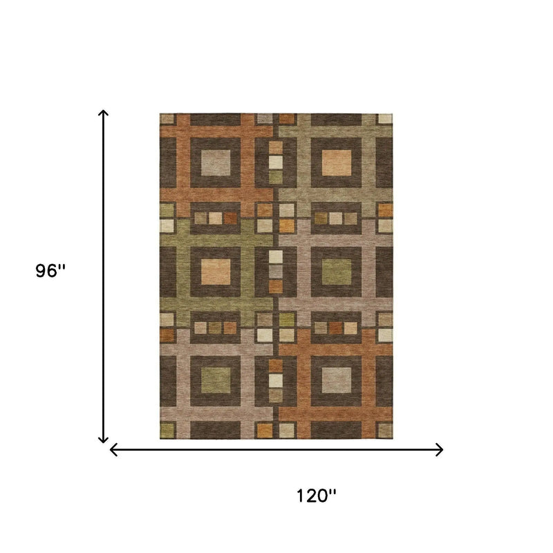 8' X 10' Chocolate And Brown Geometric Washable Indoor Outdoor Area Rug Homeroots Outdoor