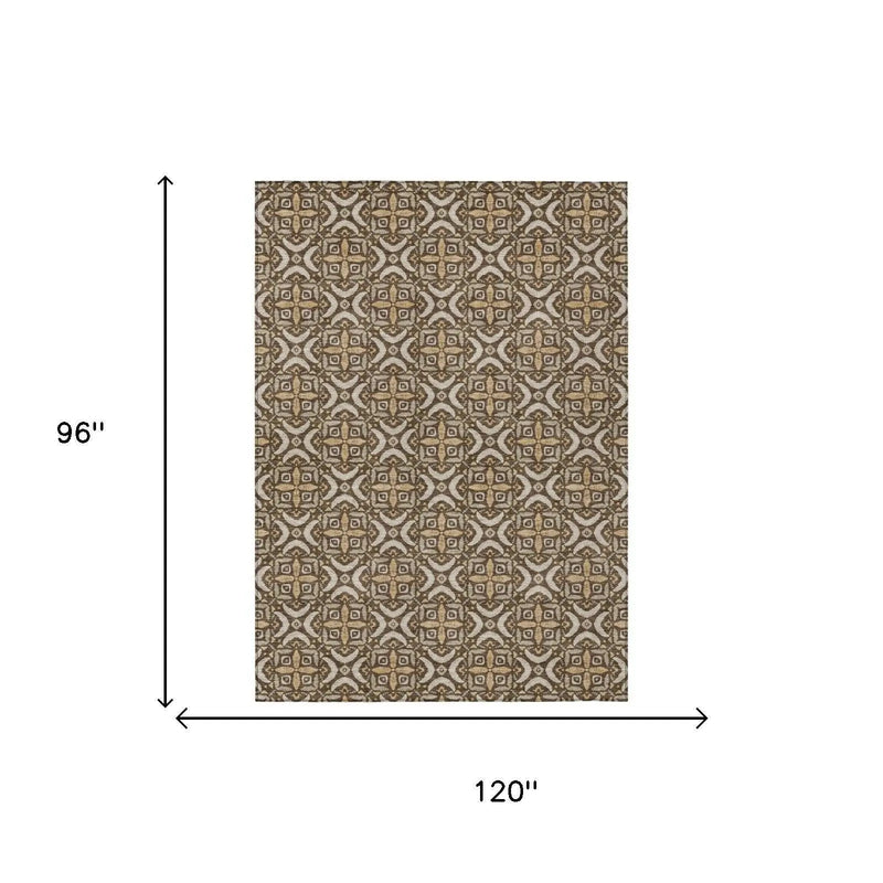 8' X 10' Chocolate And Brown Geometric Washable Indoor Outdoor Area Rug Homeroots Outdoor