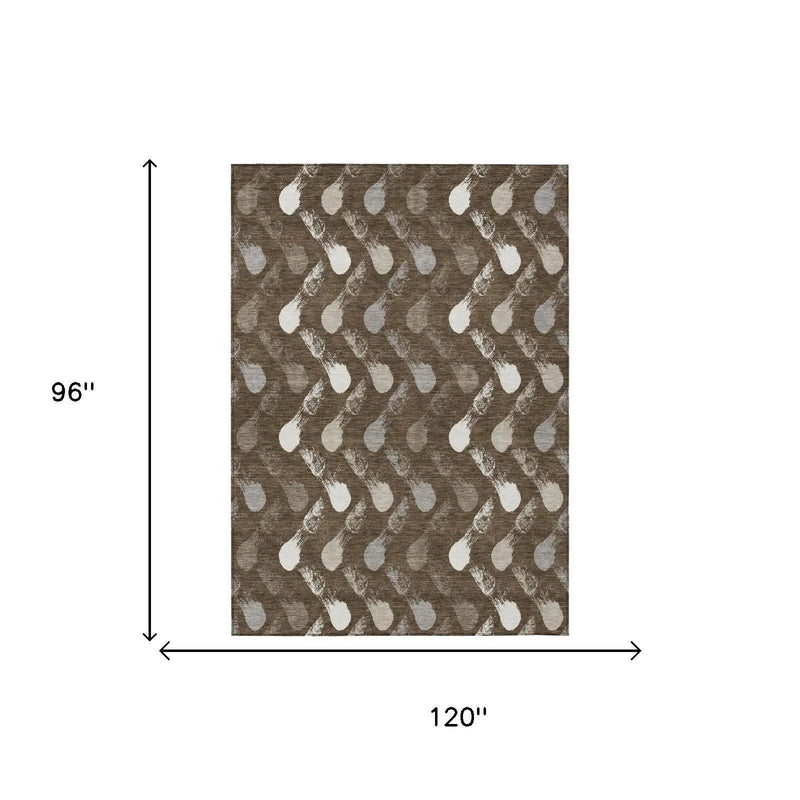 8' X 10' Chocolate And Brown Geometric Washable Indoor Outdoor Area Rug Homeroots Outdoor
