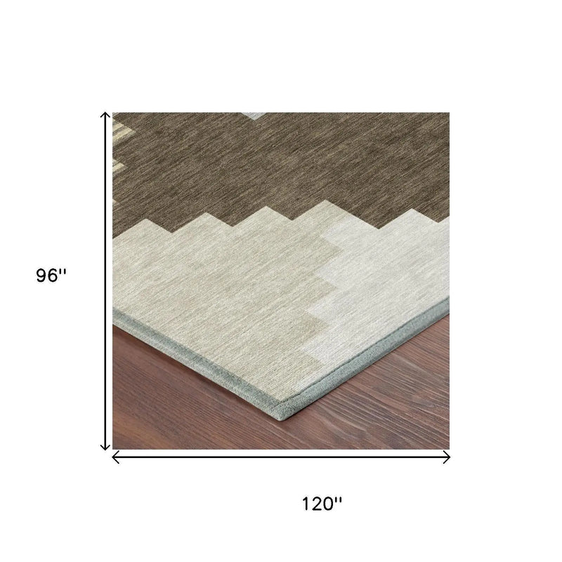 8' X 10' Chocolate And Brown Geometric Washable Indoor Outdoor Area Rug Homeroots Outdoor