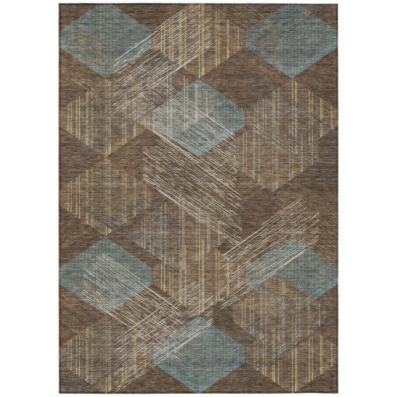 8' X 10' Chocolate And Brown Geometric Washable Indoor Outdoor Area Rug Homeroots Outdoor