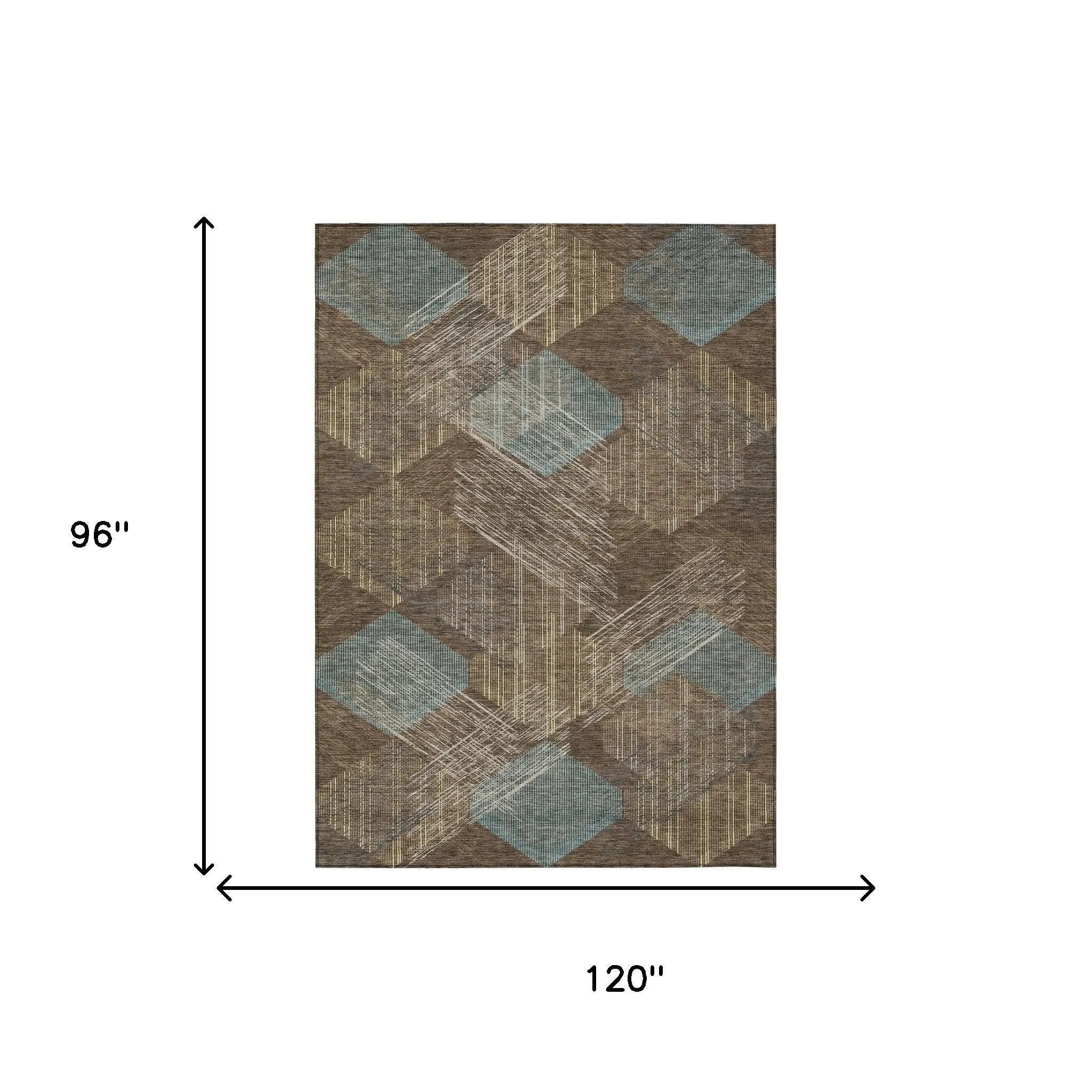 8' X 10' Chocolate And Brown Geometric Washable Indoor Outdoor Area Rug Homeroots Outdoor