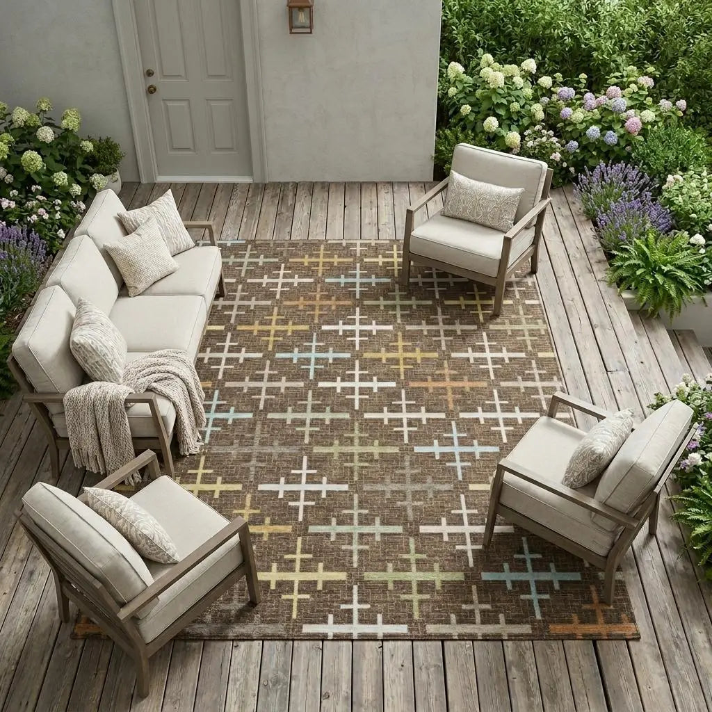 8' X 10' Chocolate And Brown Geometric Washable Indoor Outdoor Area Rug Homeroots Outdoor