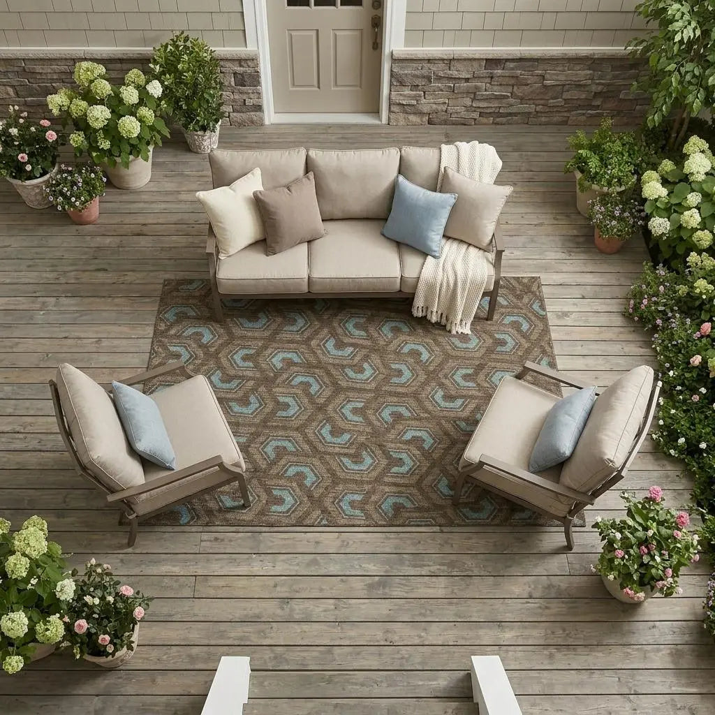 8' X 10' Chocolate And Brown Geometric Washable Indoor Outdoor Area Rug Homeroots Outdoor