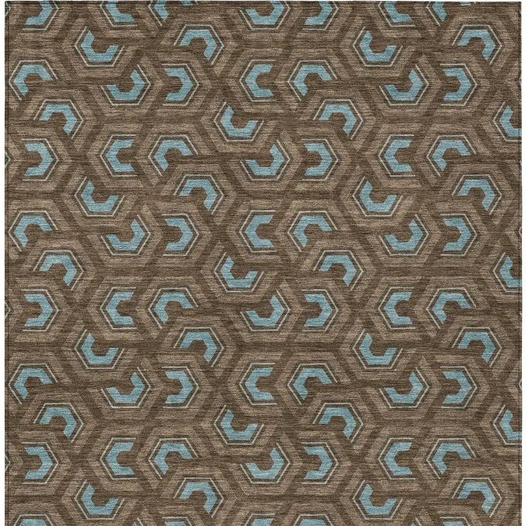 8' X 10' Chocolate And Brown Geometric Washable Indoor Outdoor Area Rug Homeroots Outdoor