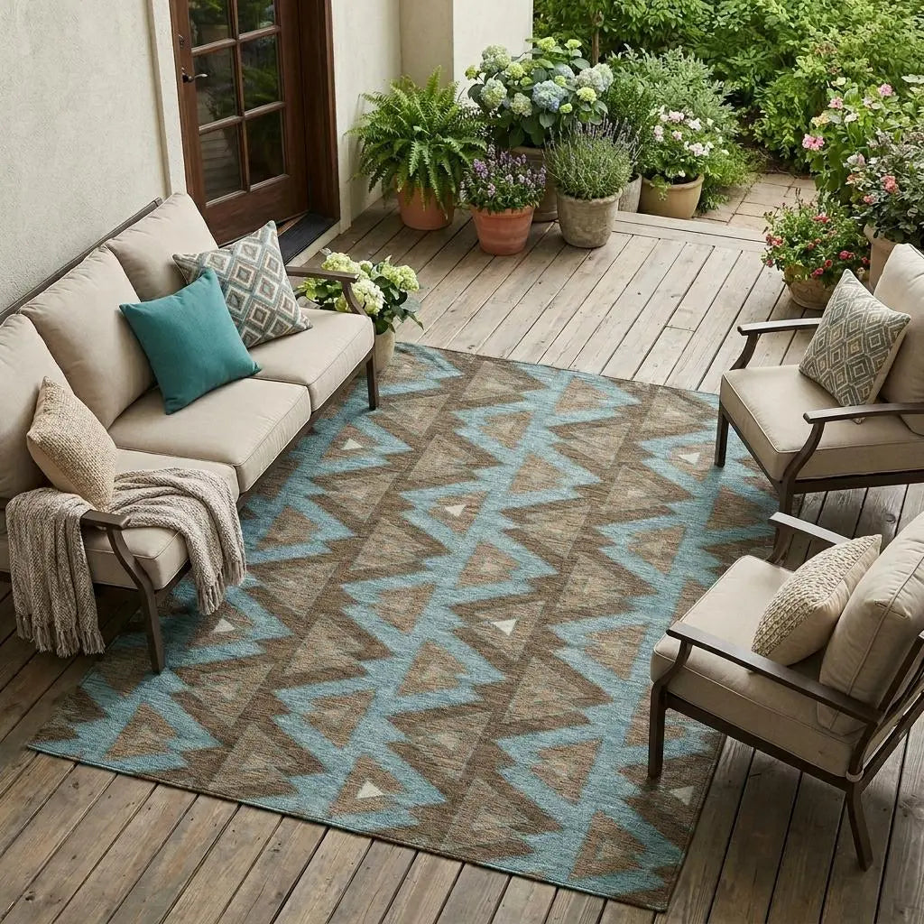 8' X 10' Chocolate And Brown Geometric Washable Indoor Outdoor Area Rug Homeroots Outdoor