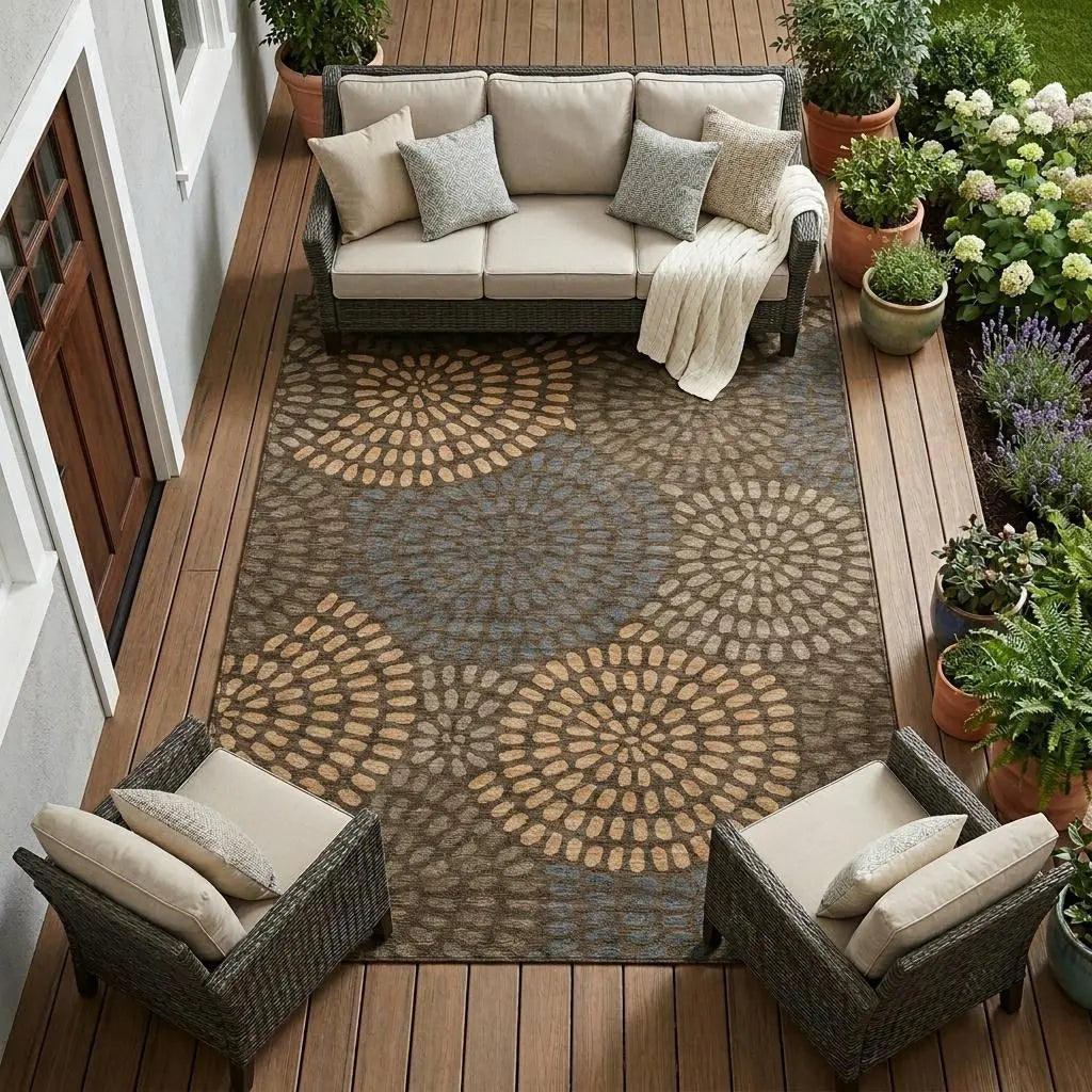 8' X 10' Chocolate And Brown Geometric Washable Indoor Outdoor Area Rug Homeroots Outdoor