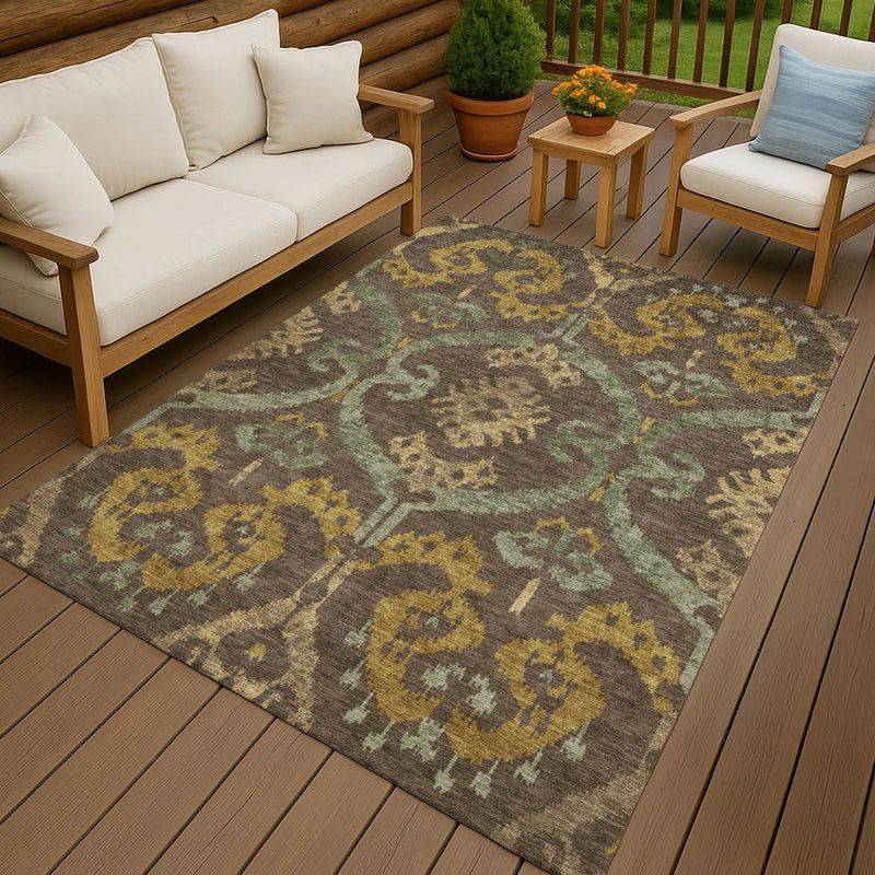 8' X 10' Chocolate And Brown Ikat Washable Indoor Outdoor Area Rug Homeroots Outdoor