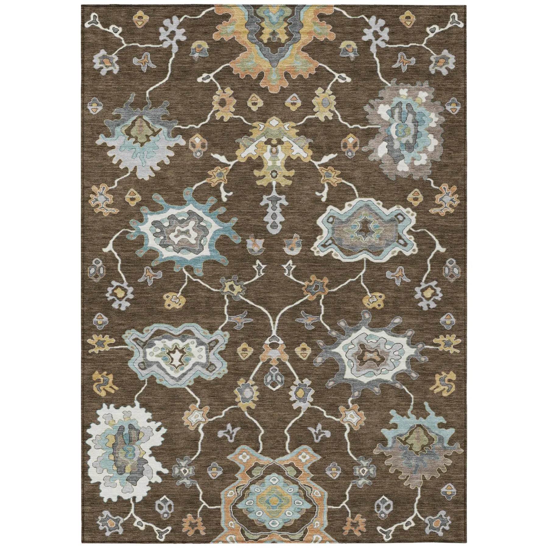8' X 10' Chocolate And Brown Oriental Washable Indoor Outdoor Area Rug Homeroots Outdoor