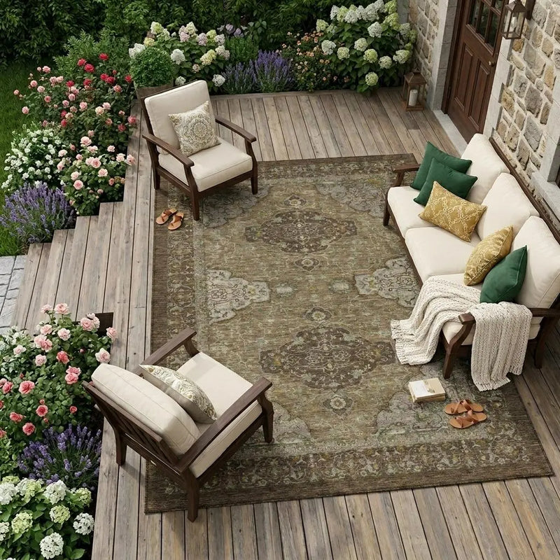 8' X 10' Chocolate And Brown Oriental Washable Indoor Outdoor Area Rug Homeroots Outdoor