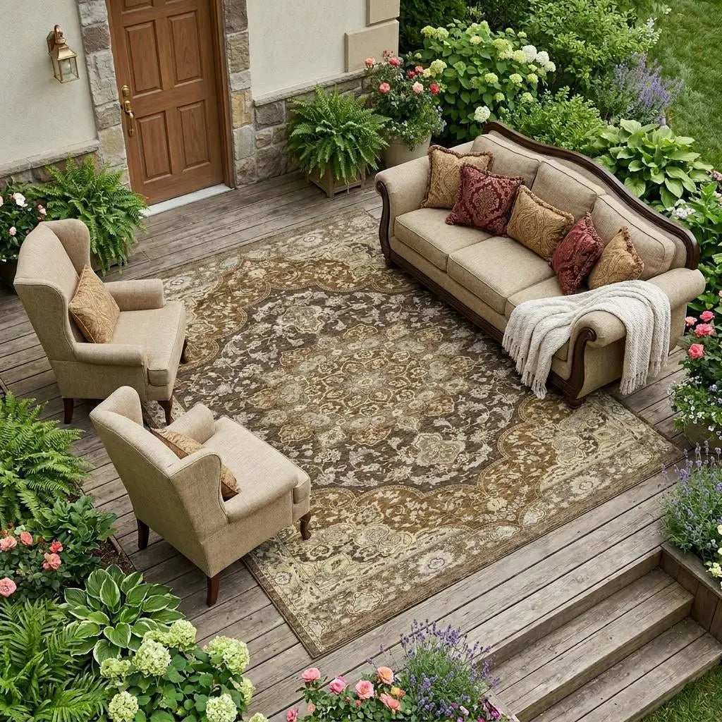 8' X 10' Chocolate And Brown Oriental Washable Indoor Outdoor Area Rug Homeroots Outdoor