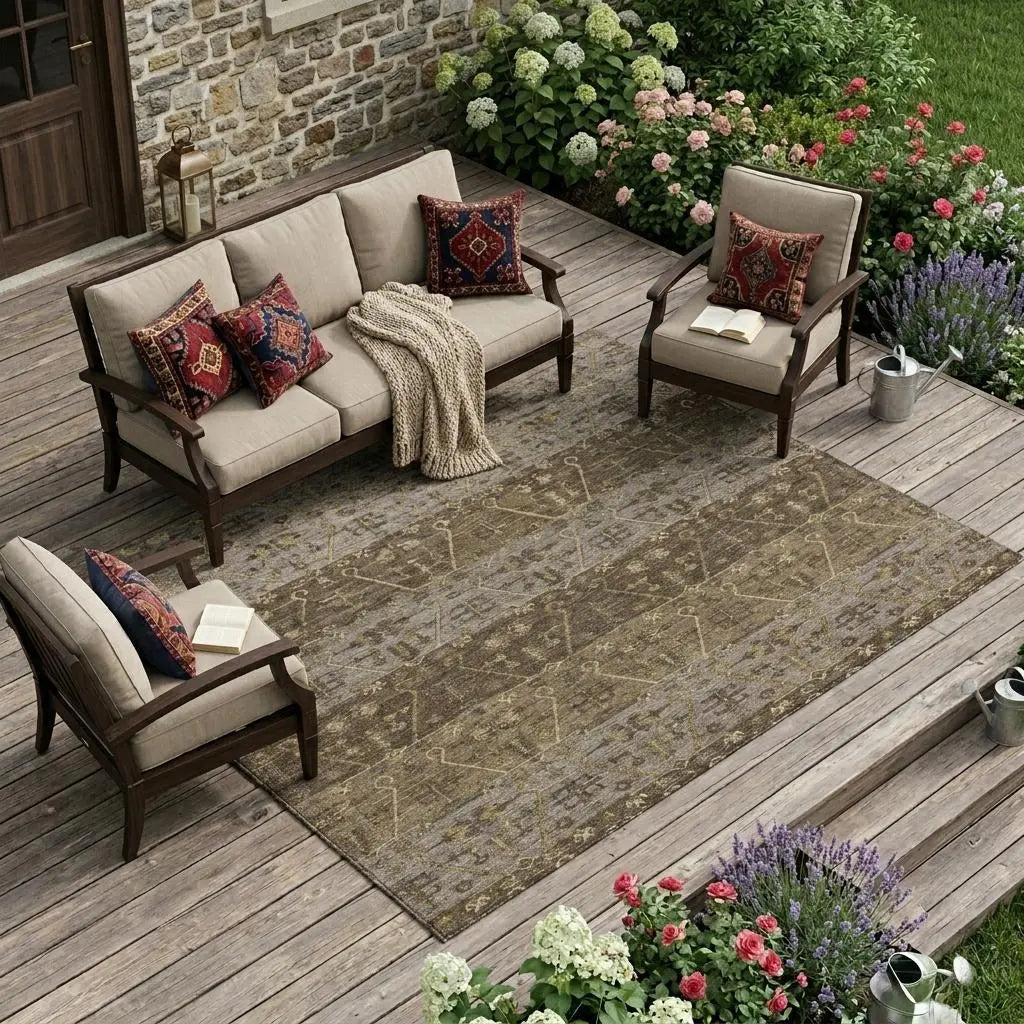 8' X 10' Chocolate And Brown Oriental Washable Indoor Outdoor Area Rug Homeroots Outdoor