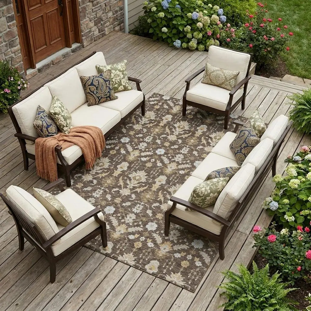 8' X 10' Chocolate And Brown Oriental Washable Indoor Outdoor Area Rug Homeroots Outdoor