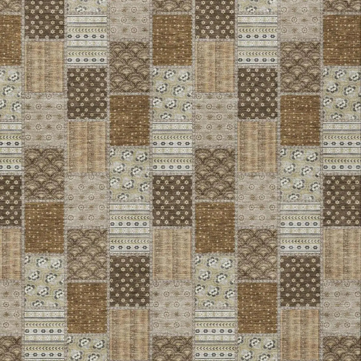 8' X 10' Chocolate And Brown Patchwork Washable Indoor Outdoor Area Rug Homeroots Outdoor