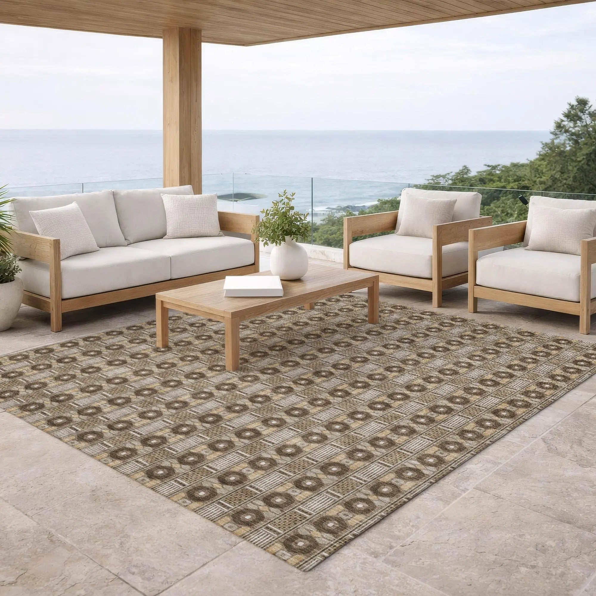 8' X 10' Chocolate And Brown Striped Washable Indoor Outdoor Area Rug Homeroots Outdoor
