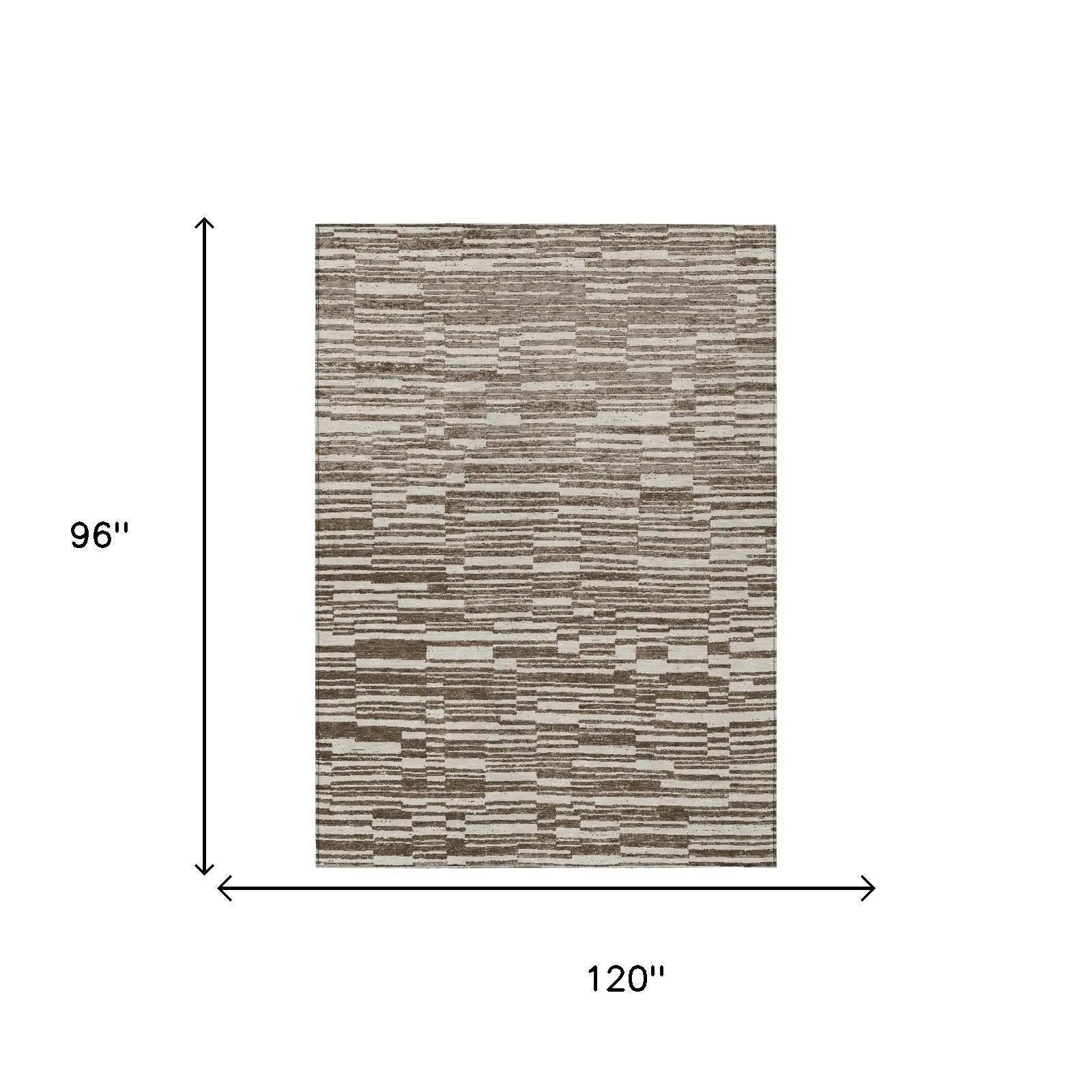 8' X 10' Chocolate And Brown Striped Washable Indoor Outdoor Area Rug Homeroots Outdoor