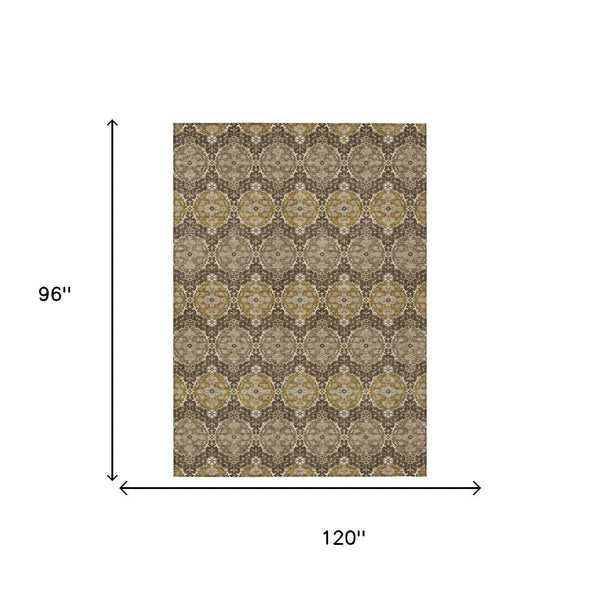 8' X 10' Chocolate And Brown Striped Washable Indoor Outdoor Area Rug Homeroots Outdoor