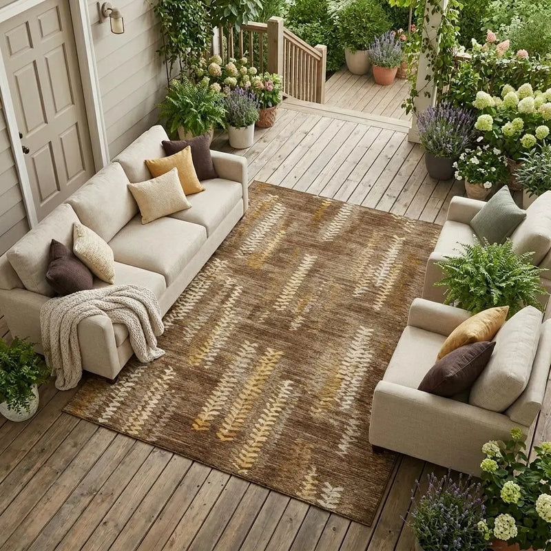 8' X 10' Chocolate And Brown Striped Washable Indoor Outdoor Area Rug Homeroots Outdoor