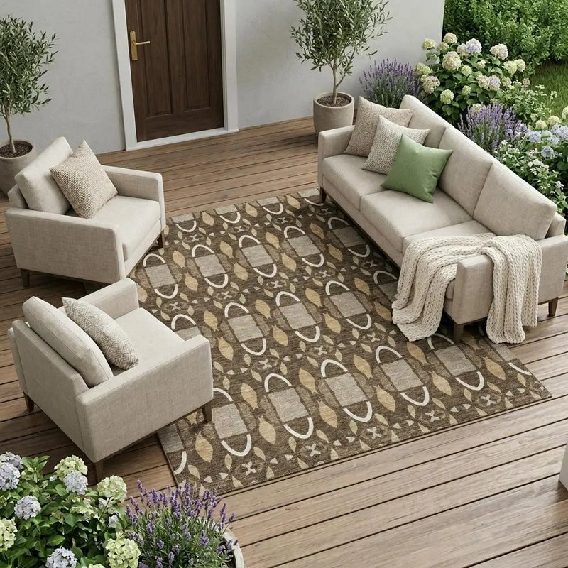 8' X 10' Chocolate And Brown Striped Washable Indoor Outdoor Area Rug Homeroots Outdoor