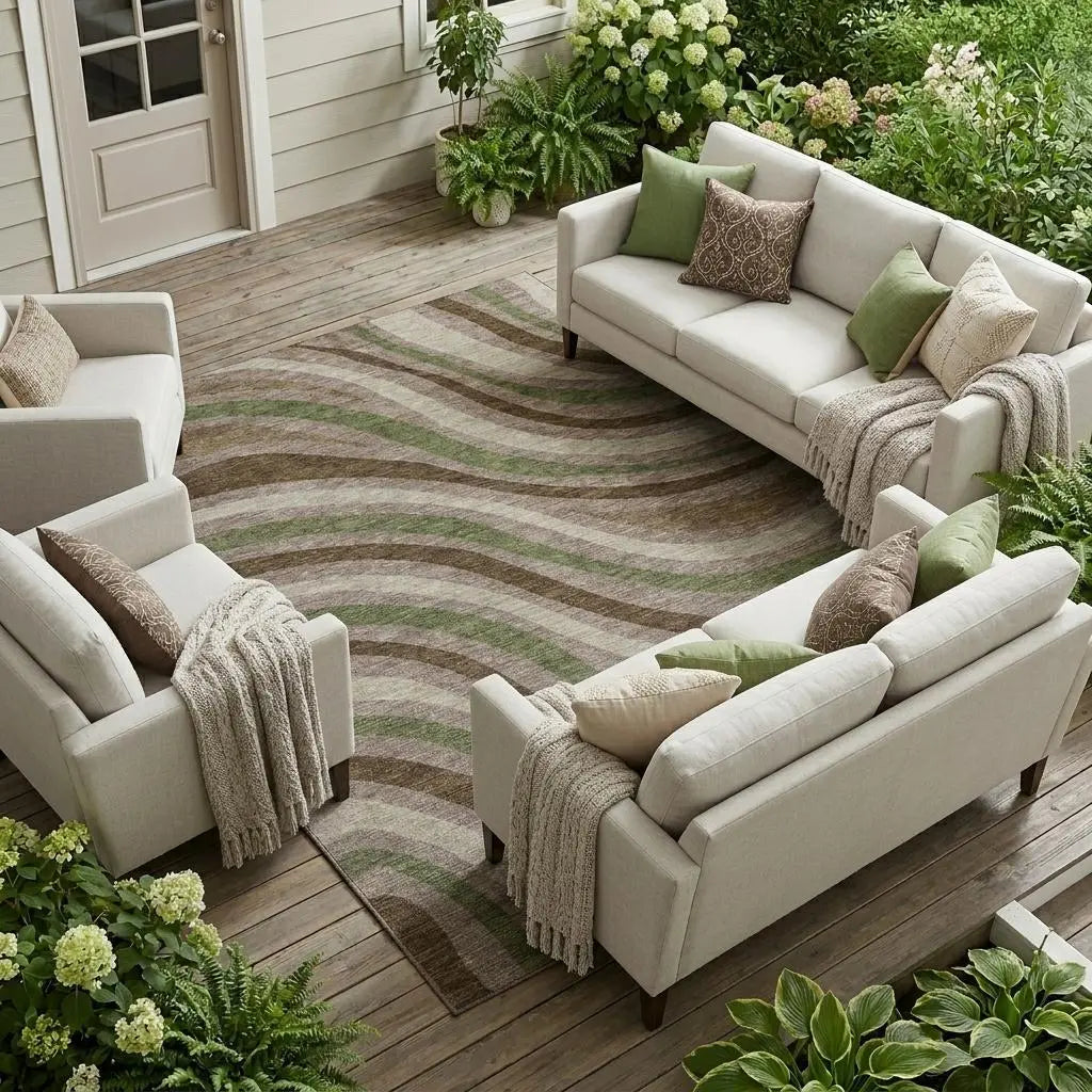 8' X 10' Chocolate And Brown Striped Washable Indoor Outdoor Area Rug Homeroots Outdoor