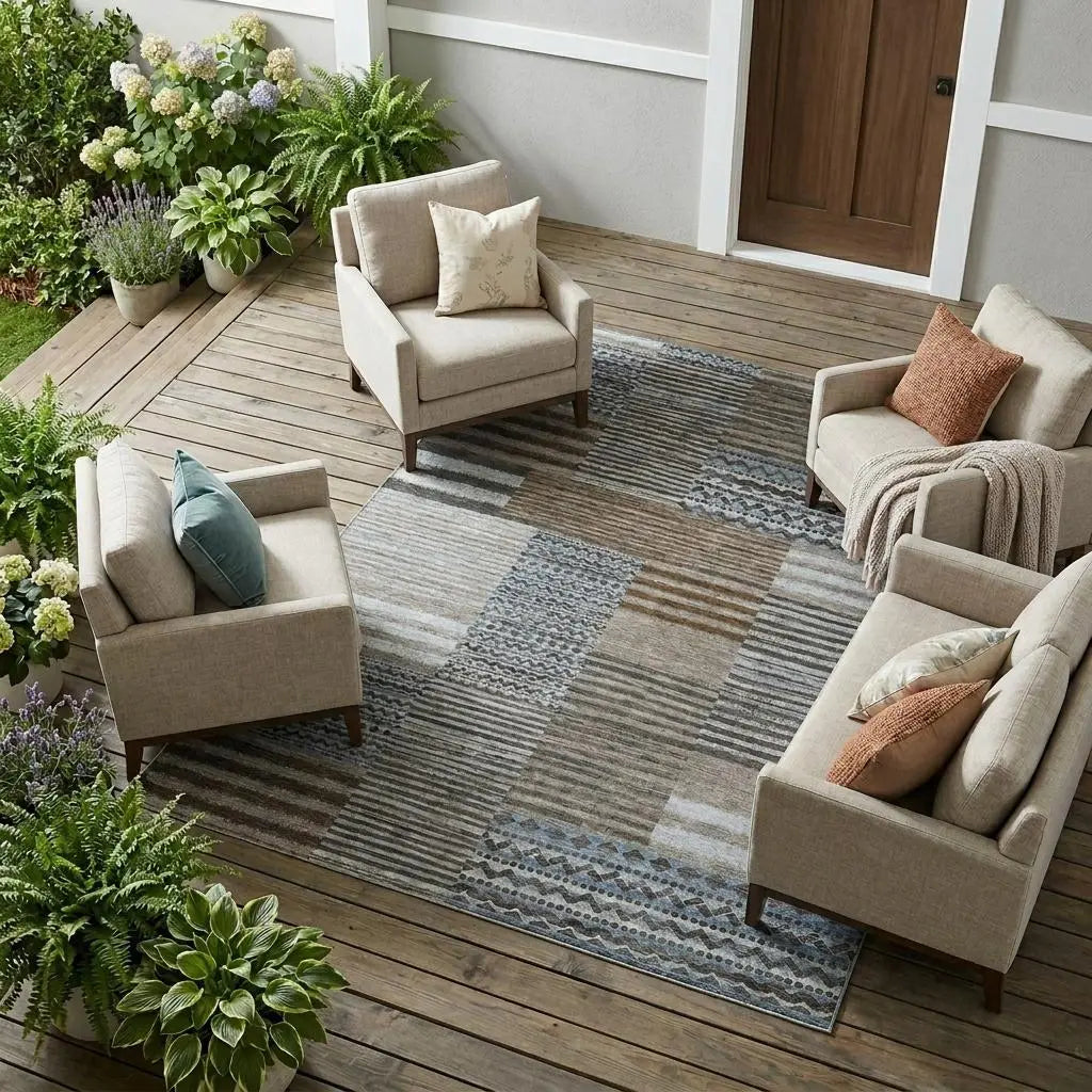 8' X 10' Chocolate And Brown Striped Washable Indoor Outdoor Area Rug Homeroots Outdoor