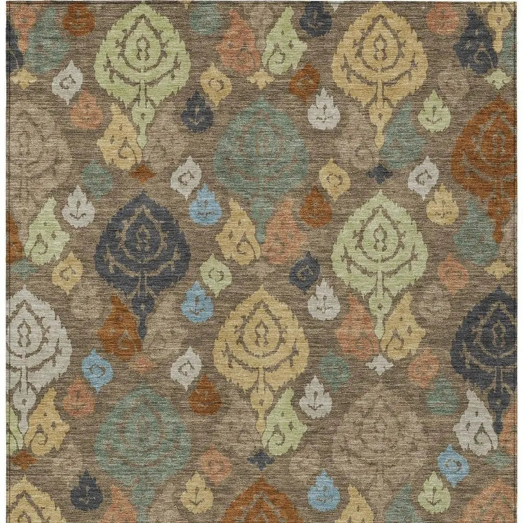 8' X 10' Chocolate And Charcoal Damask Washable Indoor Outdoor Area Rug Homeroots Outdoor