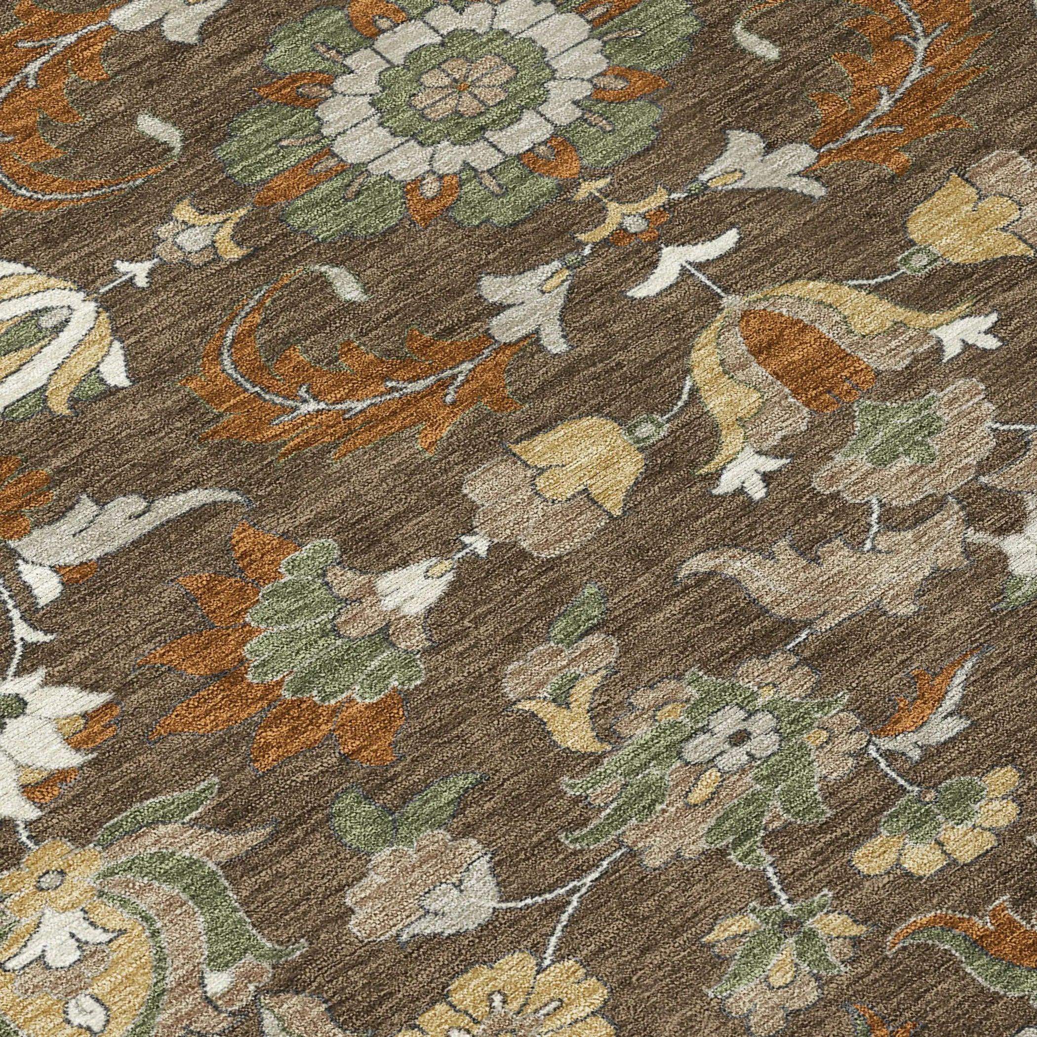 8' X 10' Chocolate And Charcoal Floral Medallion Washable Indoor Outdoor Area Rug Homeroots Outdoor