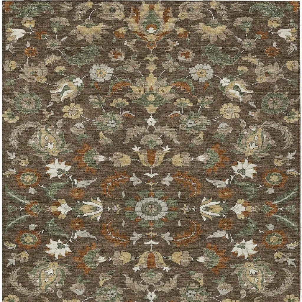 8' X 10' Chocolate And Charcoal Floral Medallion Washable Indoor Outdoor Area Rug Homeroots Outdoor