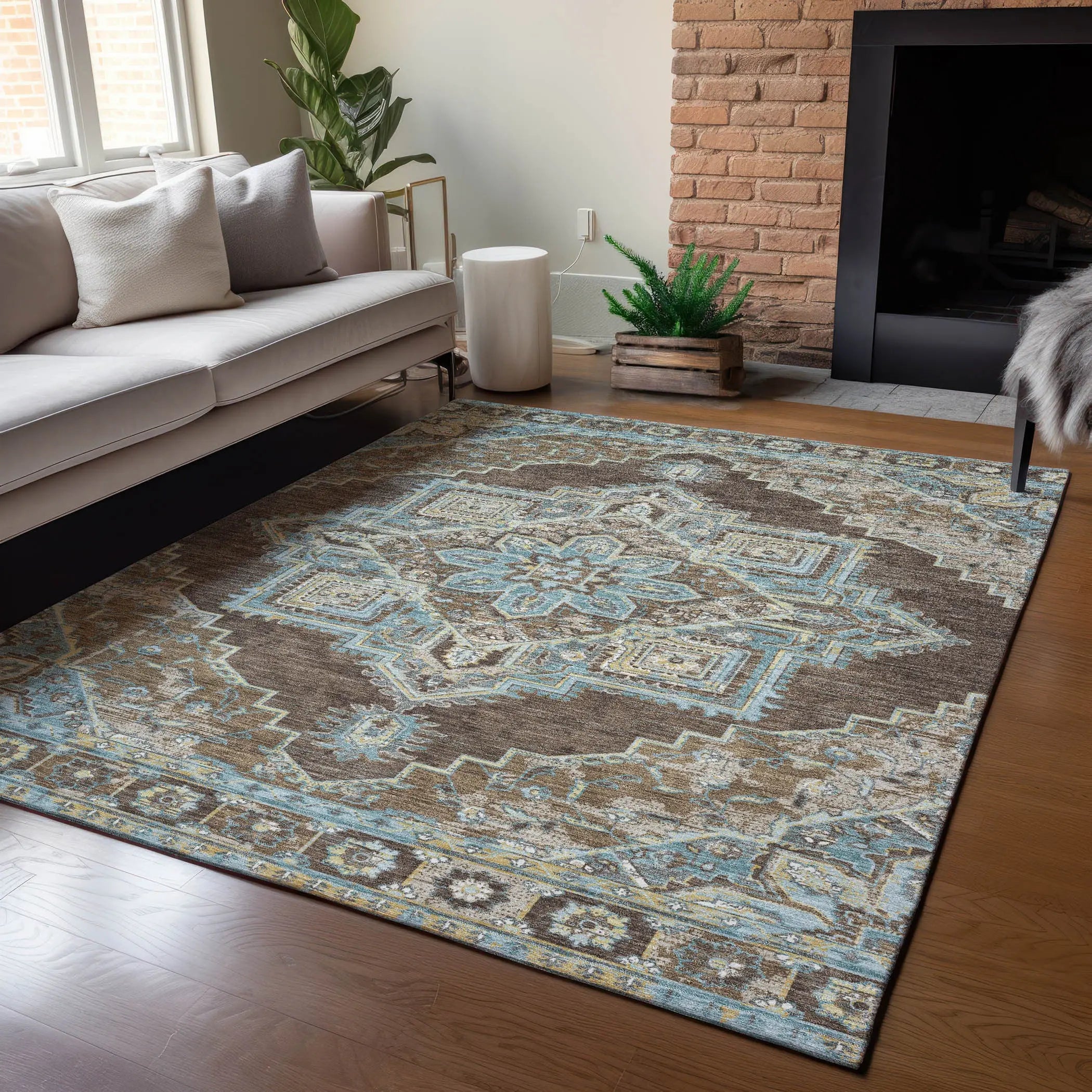8' X 10' Chocolate And Coffee Oriental Washable Indoor Outdoor Area Rug Homeroots Outdoor