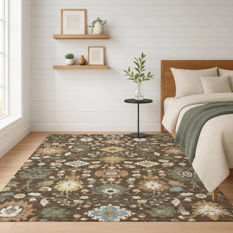 8' X 10' Chocolate And Copper Floral Medallion Washable Indoor Outdoor Area Rug Homeroots Outdoor