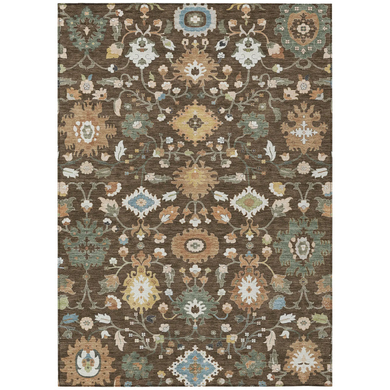 8' X 10' Chocolate And Copper Floral Medallion Washable Indoor Outdoor Area Rug Homeroots Outdoor