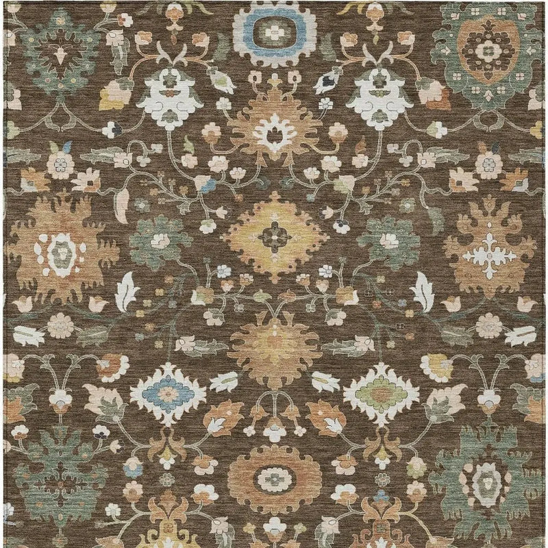 8' X 10' Chocolate And Copper Floral Medallion Washable Indoor Outdoor Area Rug Homeroots Outdoor