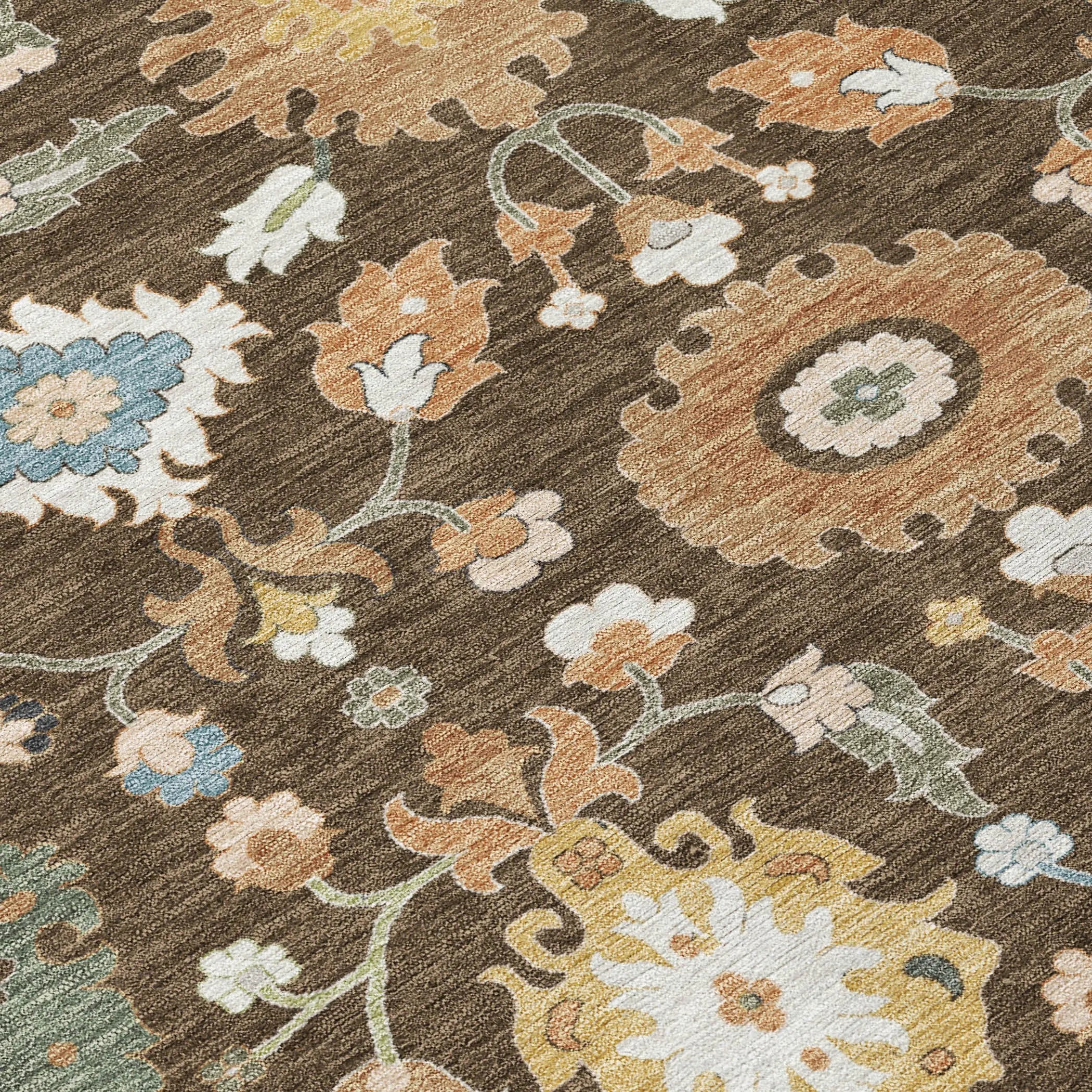 8' X 10' Chocolate And Copper Floral Medallion Washable Indoor Outdoor Area Rug Homeroots Outdoor