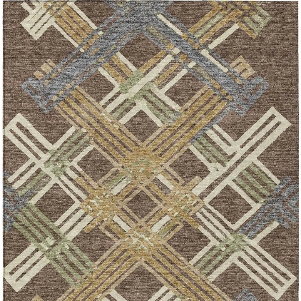 8' X 10' Chocolate And Gold Geometric Washable Indoor Outdoor Area Rug Homeroots Outdoor