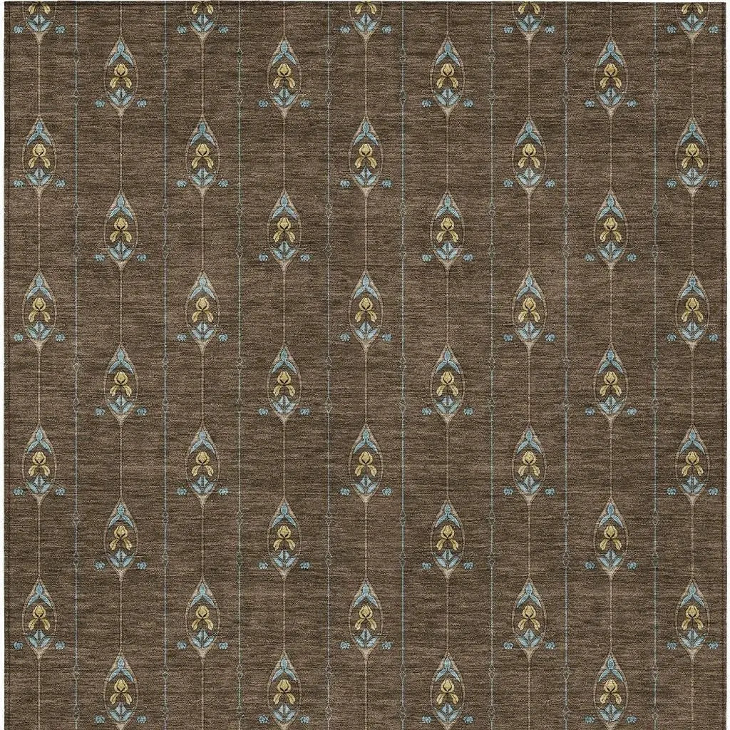 8' X 10' Chocolate And Gold Geometric Washable Indoor Outdoor Area Rug Homeroots Outdoor